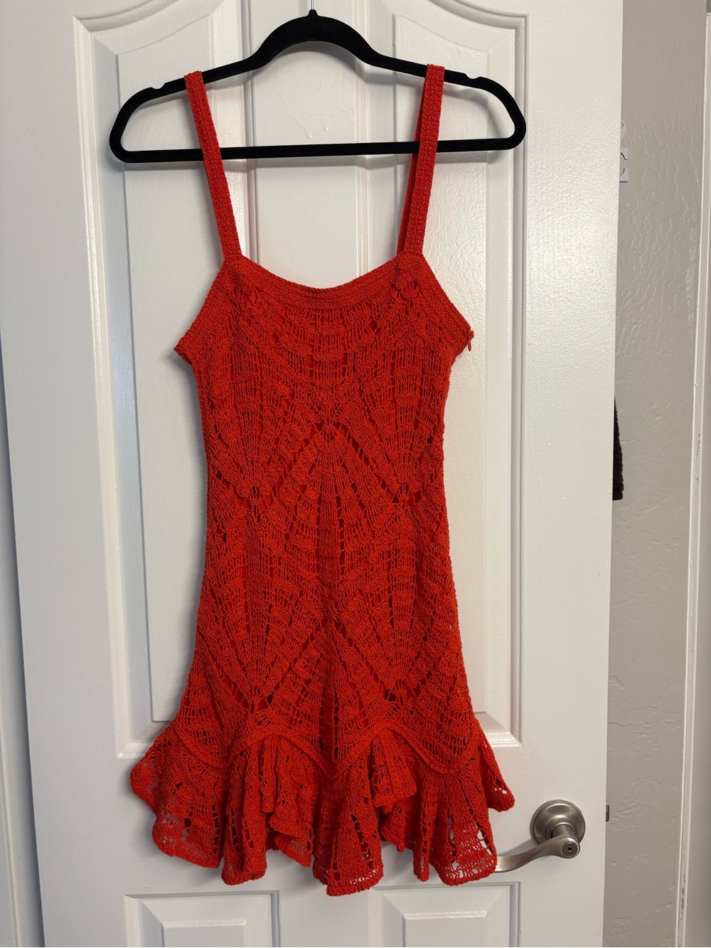 Zara Red Crochet Ruffle Hem Dress